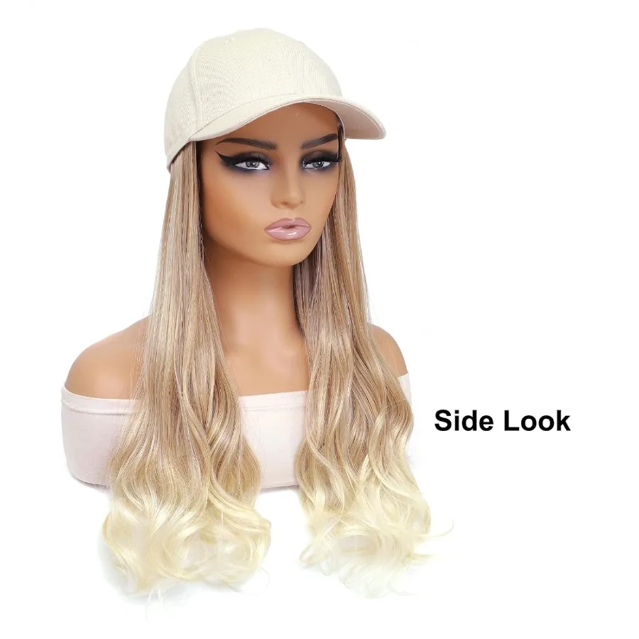 Perruque de chapeau casquette de Baseball avec extrémités ondulées racines droites Extensions de cheveux attachées perruque de remplacement de cheveux en fibres synthétiques résistantes à la chaleur