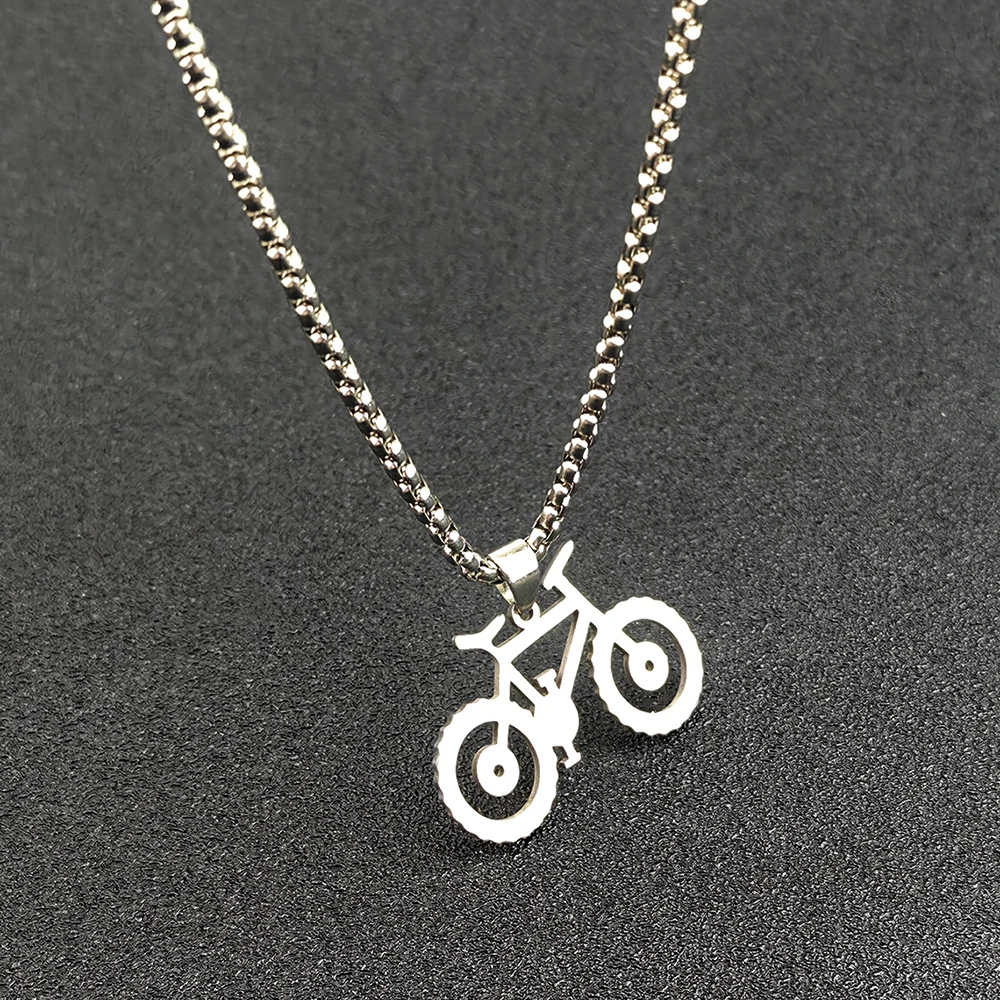 Bike Bicycle Necklace Women Girls Boys Stainless Steel Pendant Trendy Party Jewelry Sports Cyclists Lover Gift ﻿