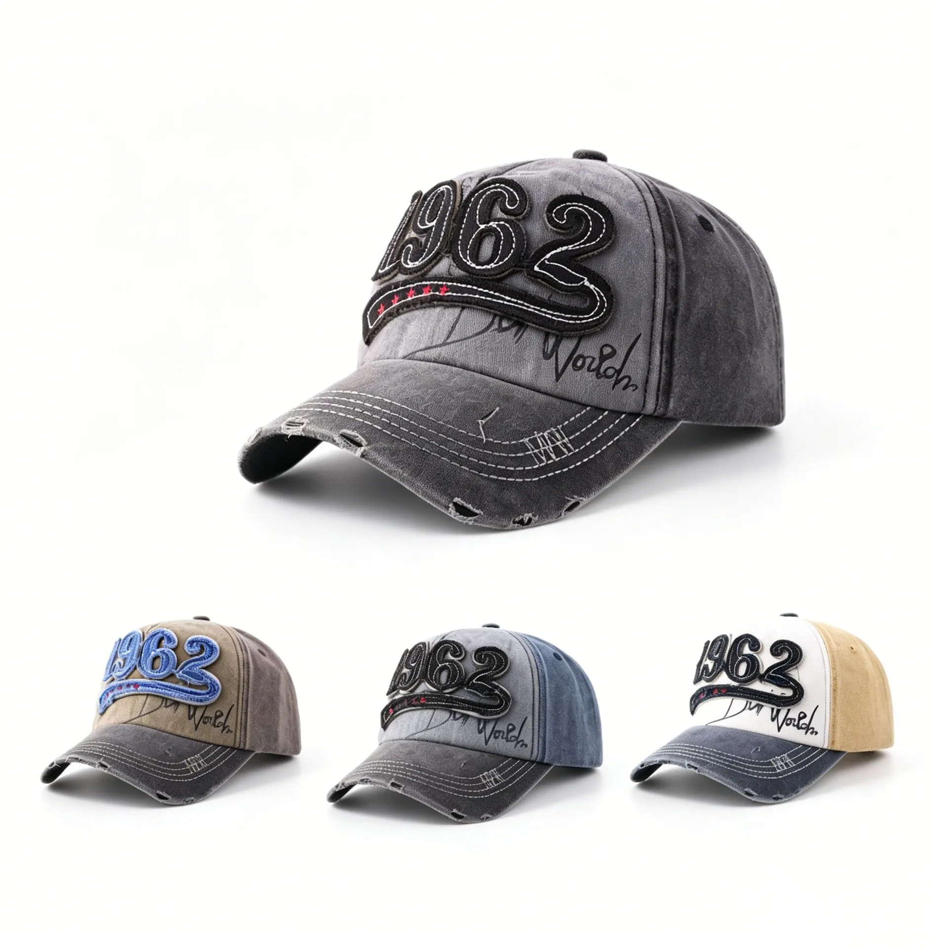 Fashion Vintage Washed Cotton Baseball Cap Men Digit 1962 Embroidery Snapback Spring Autumn Women Hat Visor Hip Hop Caps