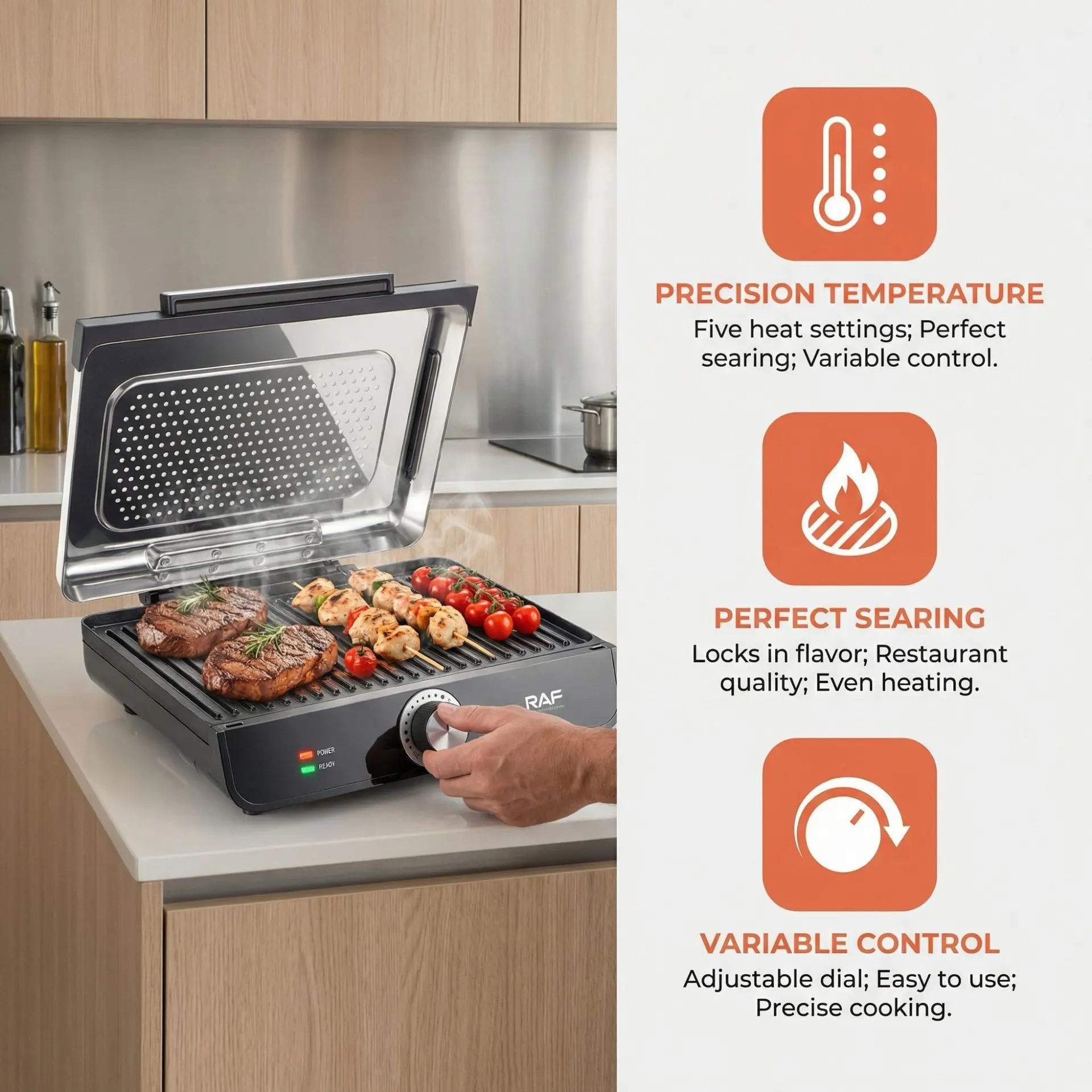

Grilled Steak Maker, Teppanyaki Sausage Grill, Flip-Top Meat Grill, Breakfast Machine, 2200W