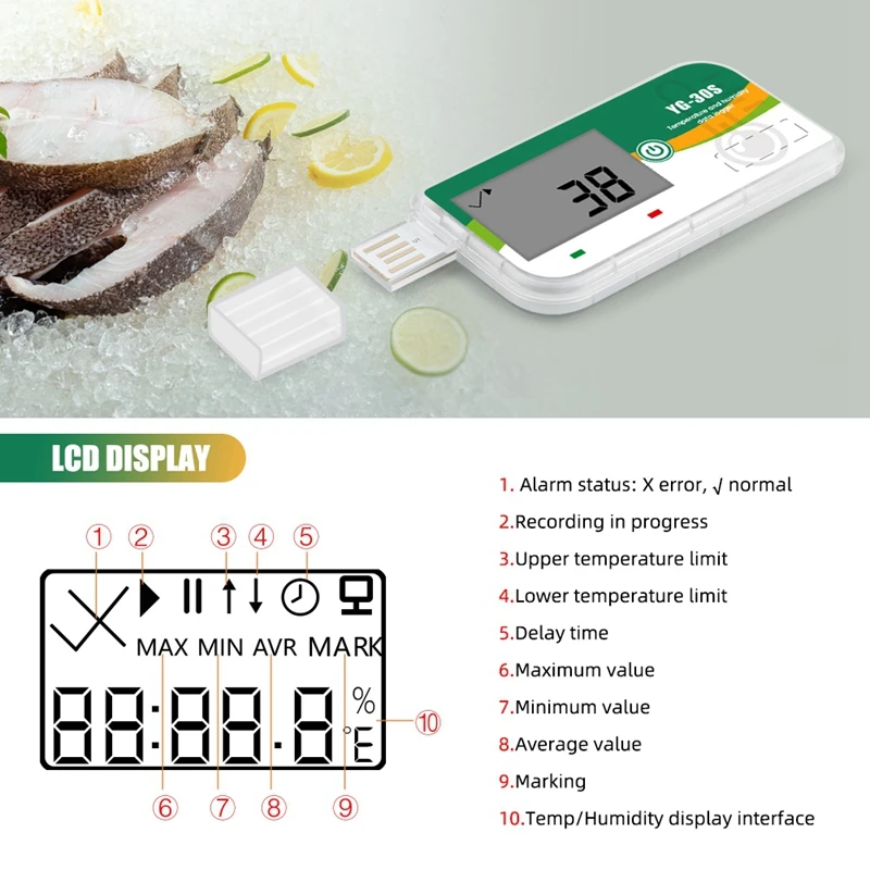 FULL-180 Days USB Temperature Data Recorder Disposable Data Logger PDF Report 35000 Point Datalogger For Cold Chain Transport