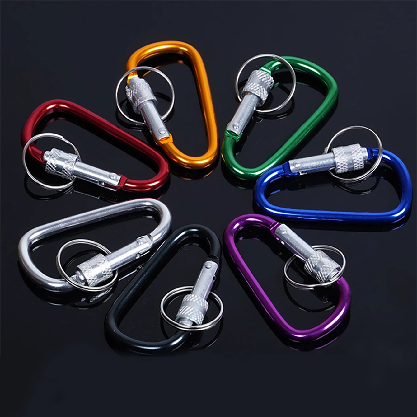 5/10Pcs Multi-color Aluminum D-Shaped Lockable Carabiner Keychain With Key Ring Hanging Buckle Outdoor Camping Hiking Accessory