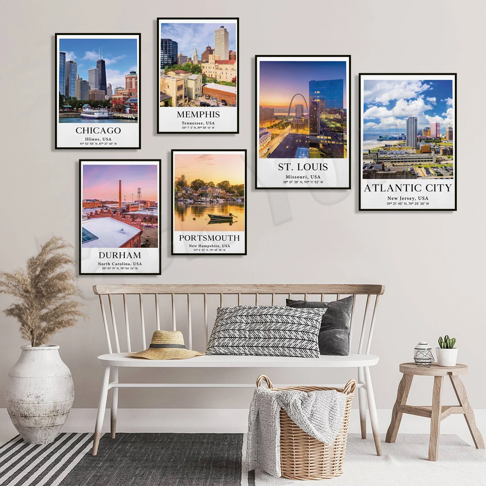 بورتسموث نيو هامبشاير، سانت لويس، كارولينا الشمالية، لوس أنجلوس، ألباني، يوتا، مدينة أتلانتيك نيو جيرسي، ملصق سفر تينيسي #4