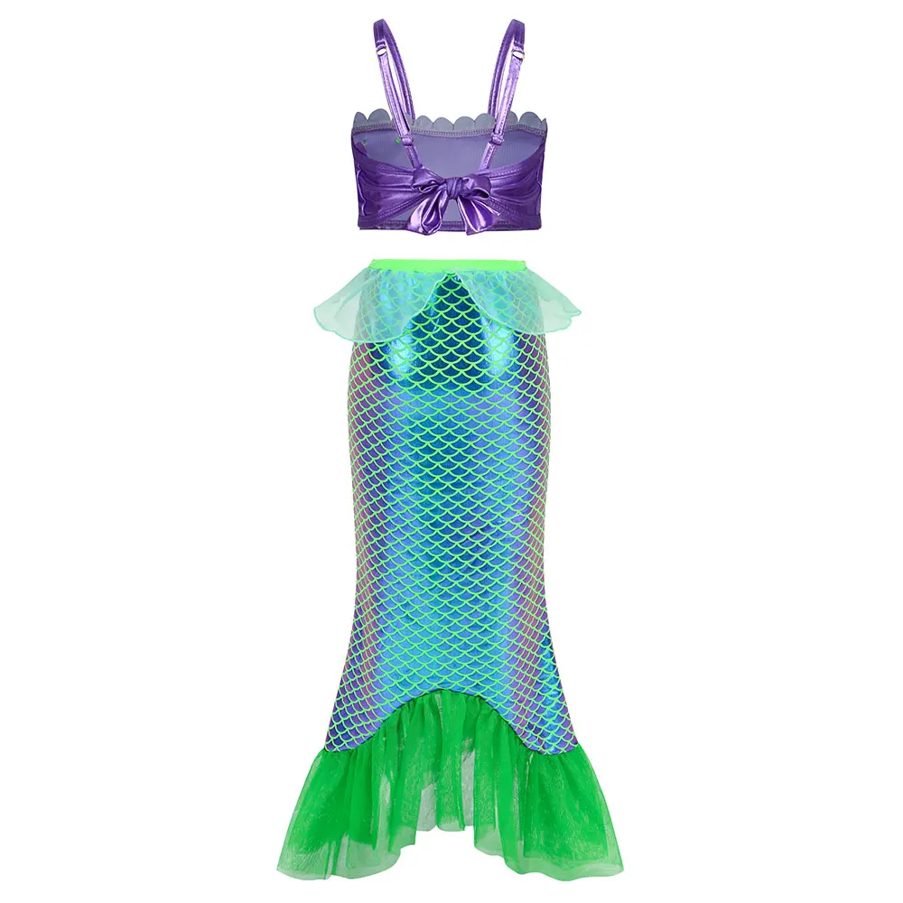 Conjunto de ropa de sirena para niña, traje de baño de 3 piezas con parte superior de Bikini, ropa interior y cola de princesa, traje de playa