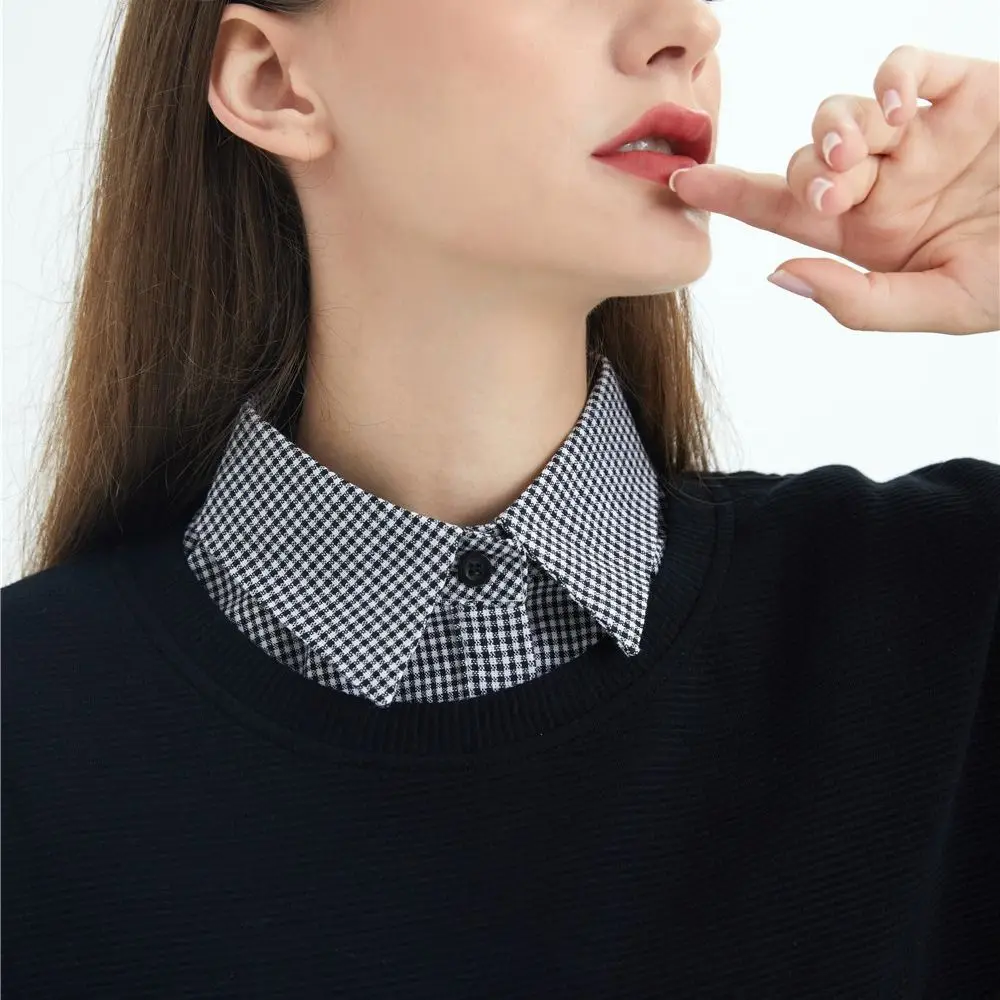 Simple Detachable Plaid Fake Collar Houndstooth Sharp Collar Lapel Half Shirt Korean Style Black False Blouse Collar Female