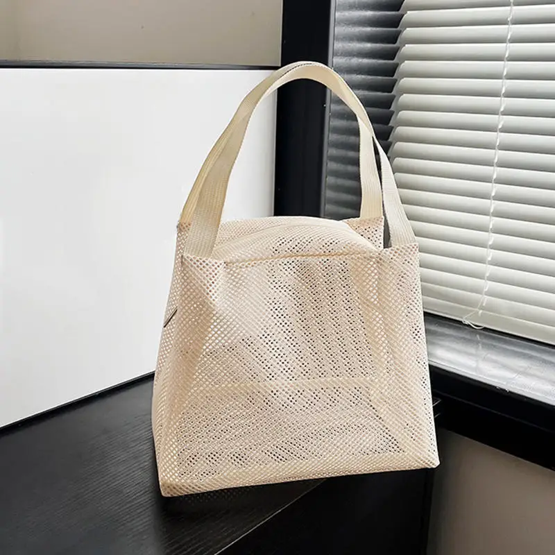 ハンドル付き大容量メッシュバッグ,旅行,メイクアップ,ポータブル,ビーチ,化粧品,ジッパー,ポーチ,新品,2022