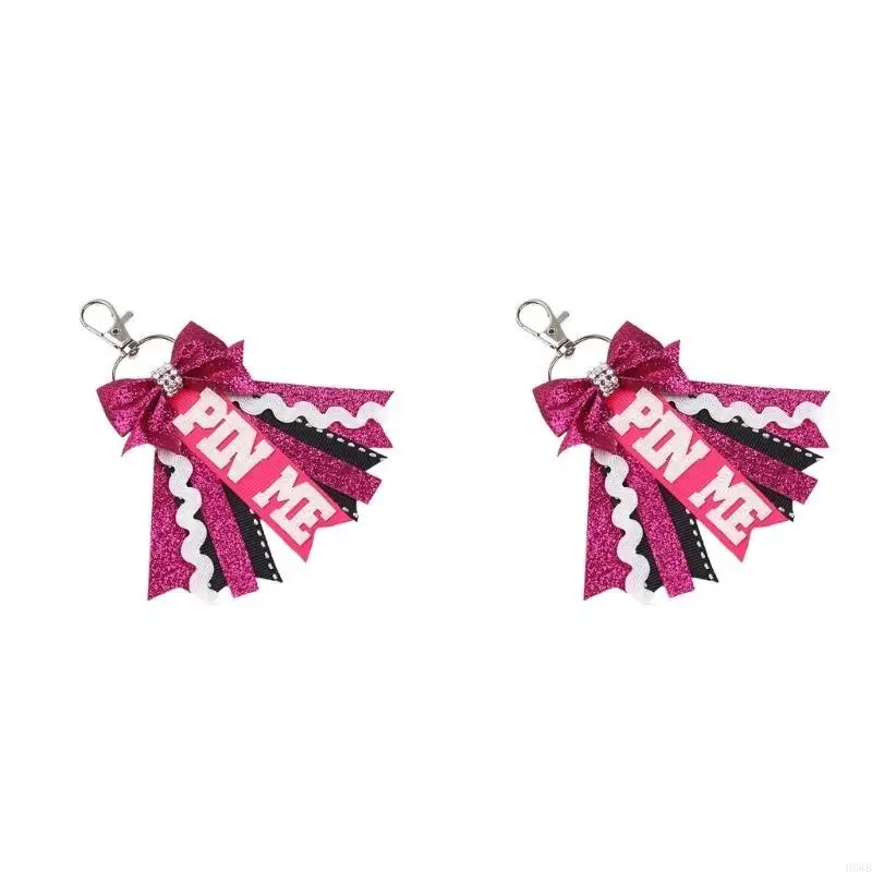 H8WB Colorful Cheerleading Keychains Polyester Cheer Bows Ribbon Keyring Access for Sportys Girl and Teens