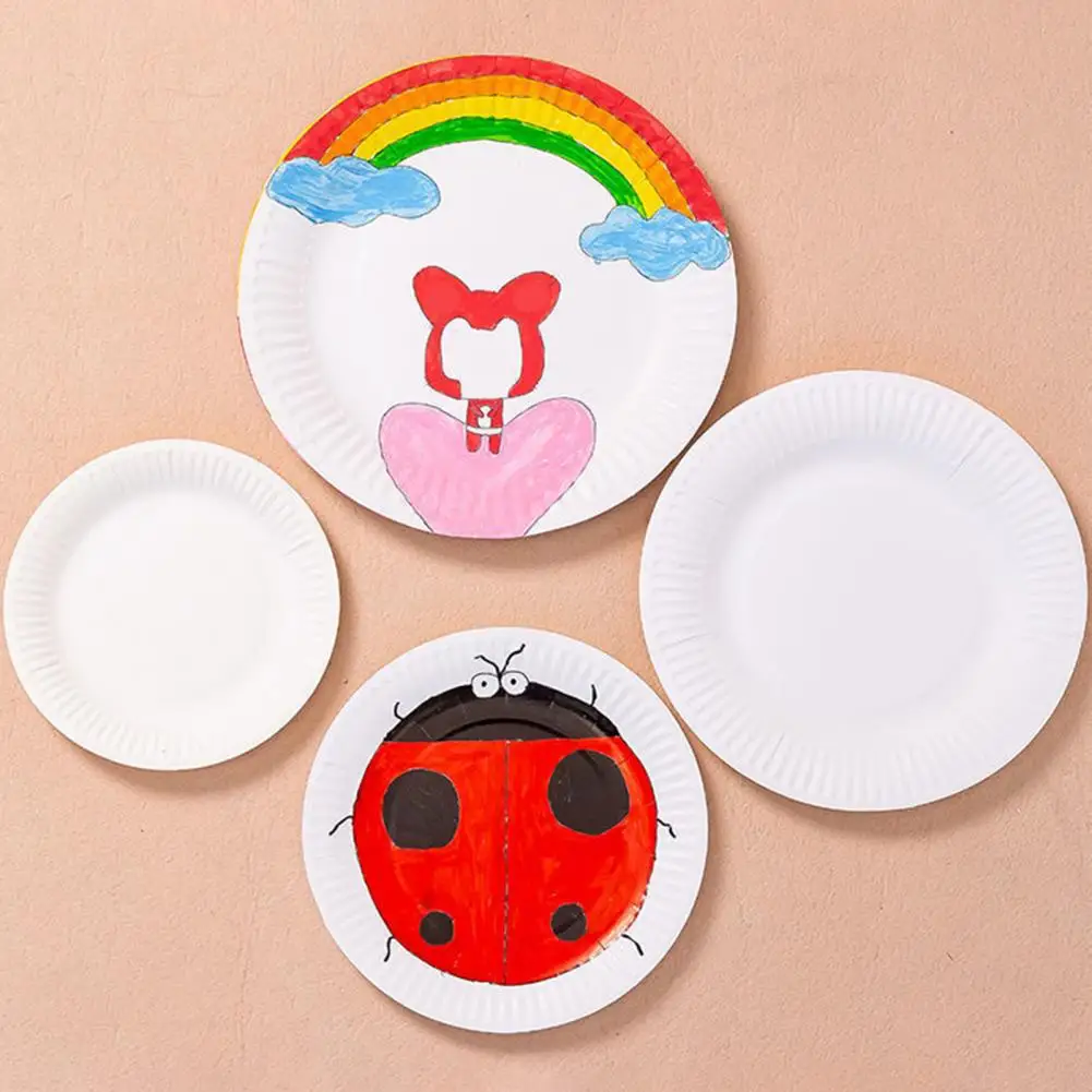 10Pcs Painting Plate Uncolored Paintable White 6/7/8/9 Inches Disposable DIY Drawing Paper Plate School Supplies