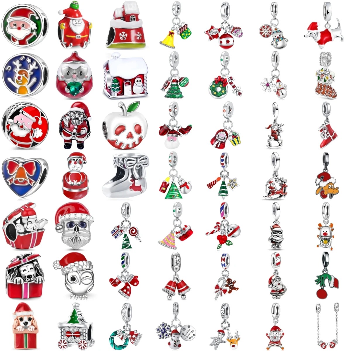 925 Sterling Silver Christmas Charm Beads Santa Reindeer Bell Gift Box Dangle Pendant Fit Bracelet DIY Jewelry Making Women Gift