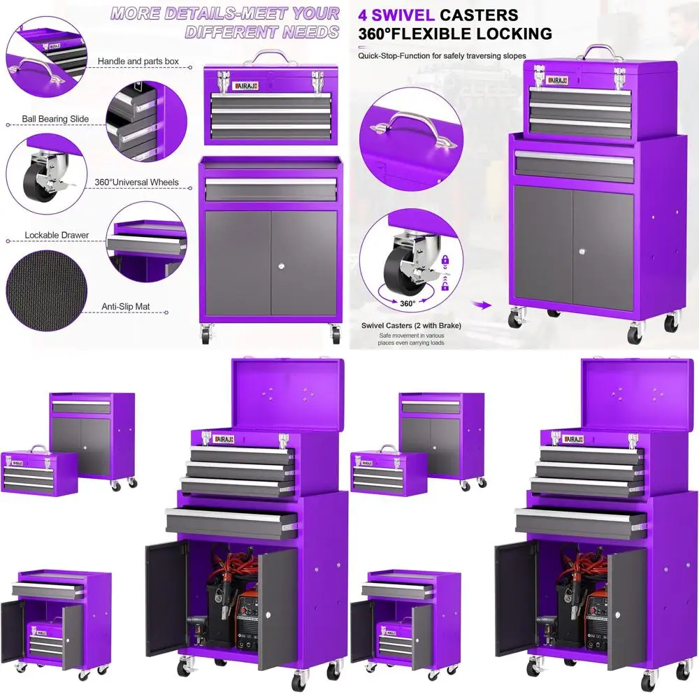 

40 Purple Rolling Tool Chest with 4 Drawers, Detachable Top, and Storage Solutions for Garage Workshop
