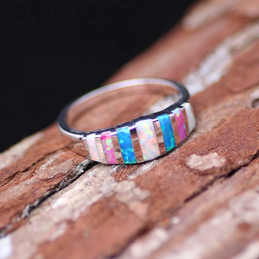 Hot Selling Rainbow Opal Stainless Steel Rings For Women Wedding Jewelry Fashion Party Birthday Gifts Ring Size 5-12