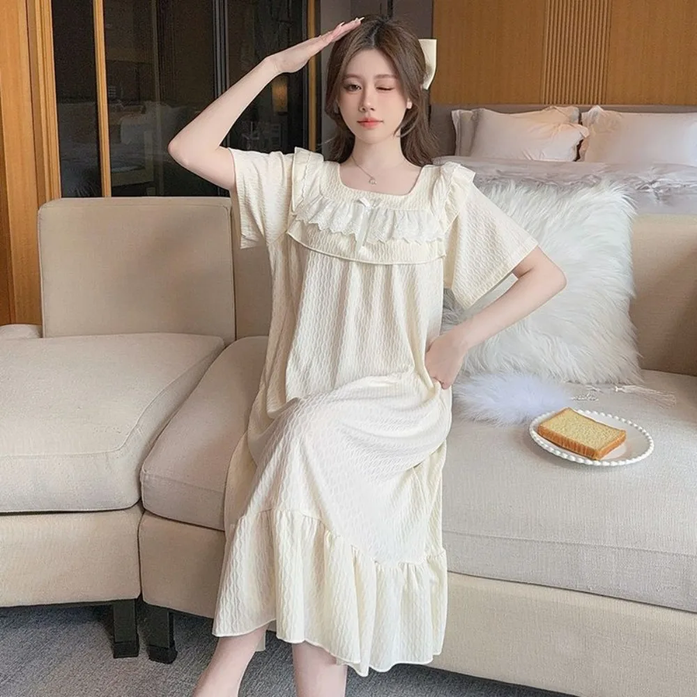 M-5XL Large Nightdress Short Sleeve Nightgowns for Women Elegant Sleepwear Summer New One Piece Pajamas Dress Night Wear Female