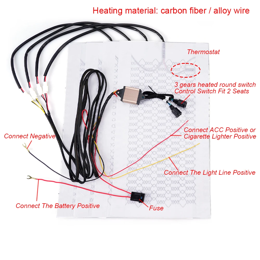 Universal Built-In Car Seat Heater Kit, 12v 100w Carbon Fiber Heating Pad, Is Suitable For 2 Seats And 3-Level Control Switch Sy