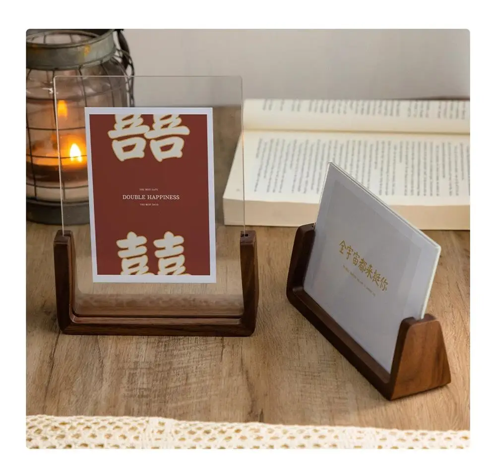 Minimalist U-Shape Photo Frame Stand Wood Acrylic Creative DIY Tabletop Display for Pictures Love Notes, Postcards, Certificates