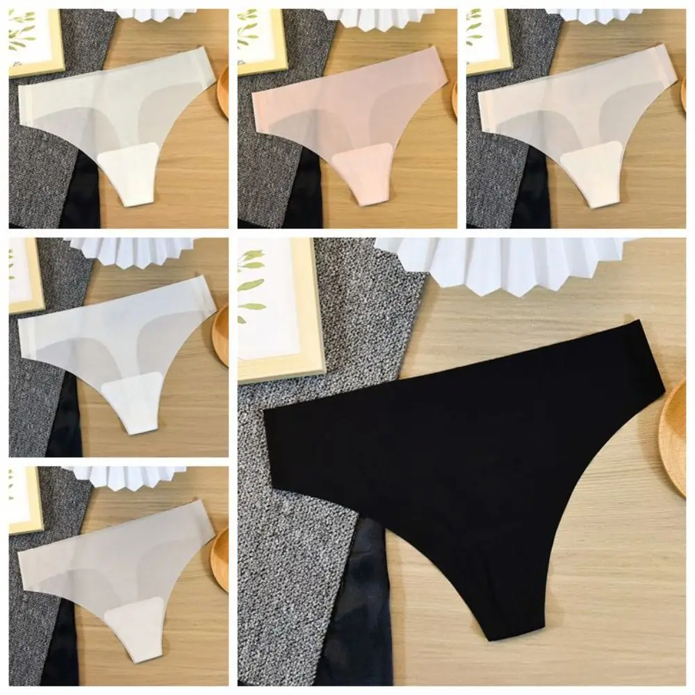 Transparent Women's Summer Ice Silk Panties Traceless Low Waist Ice Silk Seamless Briefs Thong Female Lingeries Underwear Daily