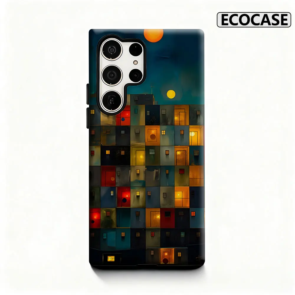 Two Moons Cityscape Phone Case for Samsung Galaxy S26 S25 Ultra S24 S23 Ultra Plus Shockproof Double layer tough Back Cover