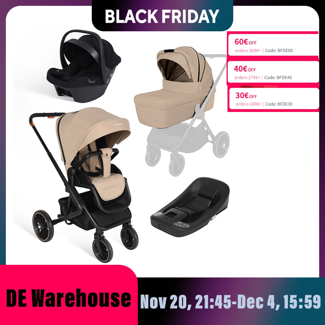 4-in-1-Kinderwagen mit ISOFIX-Basis und umkehrbarem Sitz – Leichtes Reisesystem für Neugeborene bis Kleinkinder, EN 1888-zertifiziert, Khaki