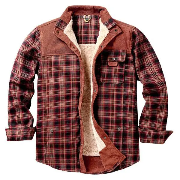 Winter Fleece Plaid Shirt Jacket Men's Plus Size Cotton Warm Outerwear