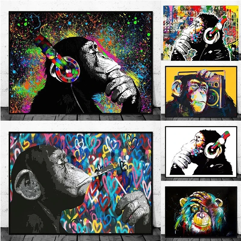 Banksy Art Street Graffiti Wall Art Funny Monkey Collect Canvas Paintings Posters and Prints on The Wall for Living Room Decor