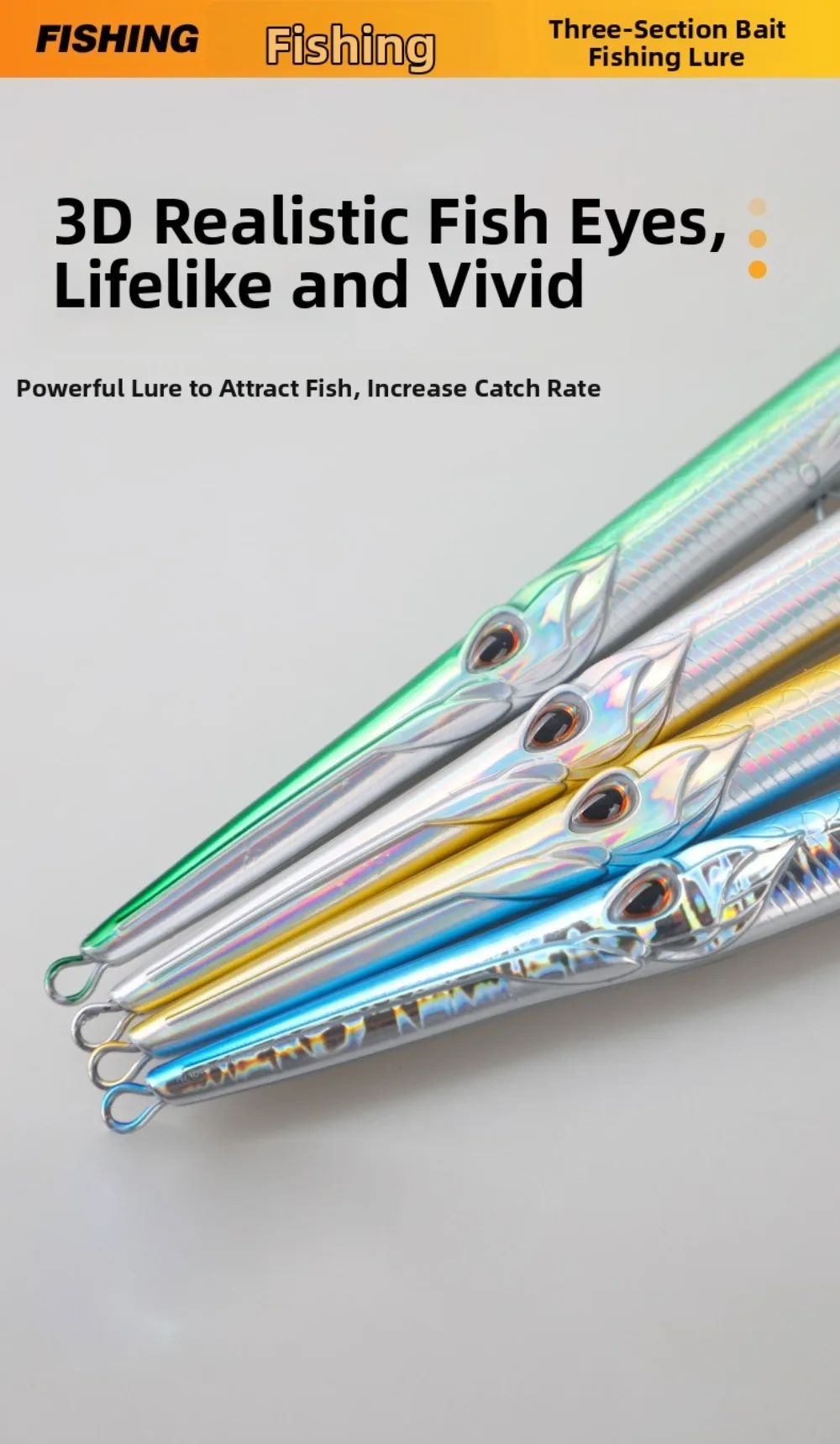 27 cm langer, mehrteiliger Bleistiftköder mit Dreifachhaken-System, 32 g Gewicht, mehrteiliger Angelköder, sinkend, bionische Haut – Detail 6