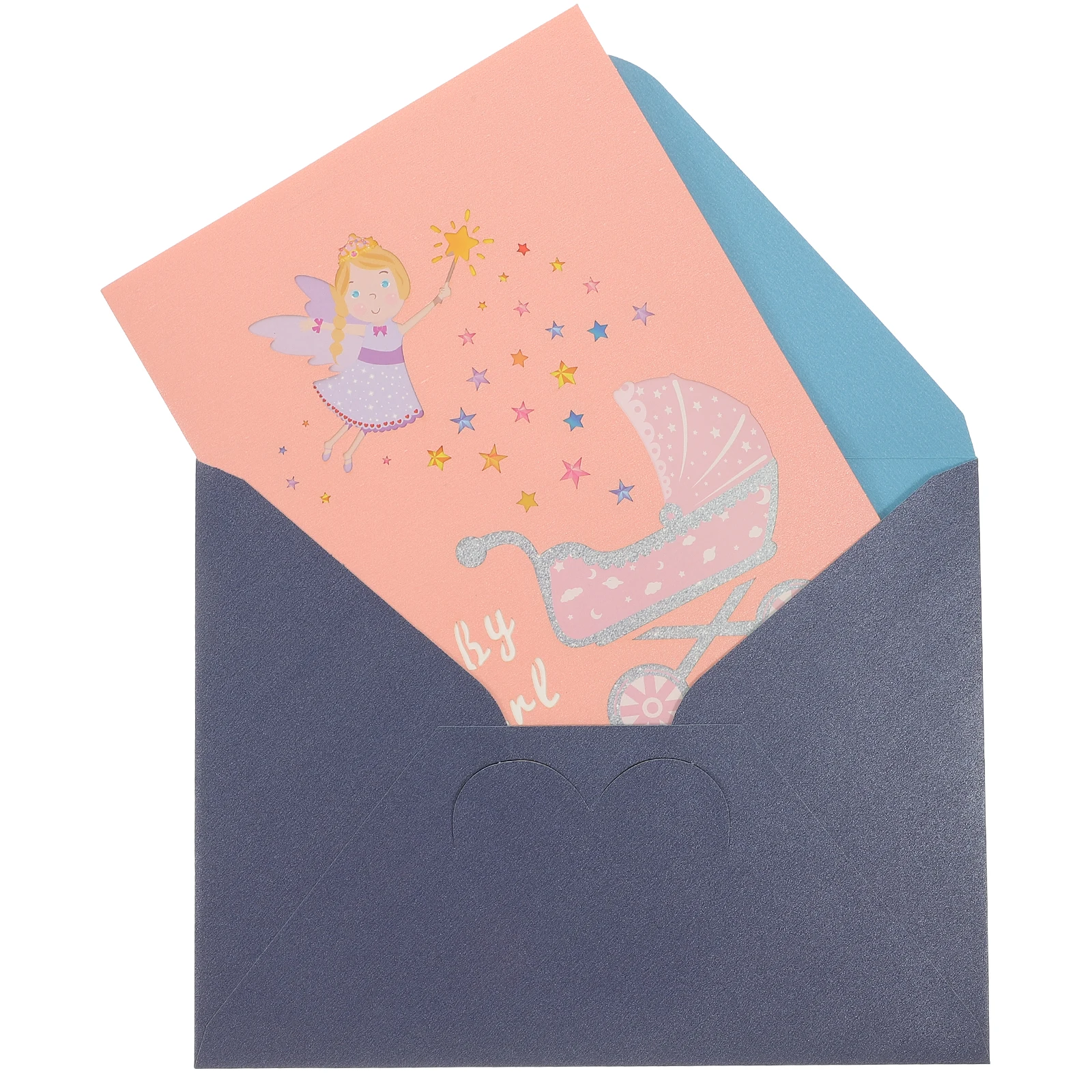 

Baby Carriage Greeting Card 3D Foldable Birthday Cards for Kids Shower Blessing Creative Newborn Gift Enclosed