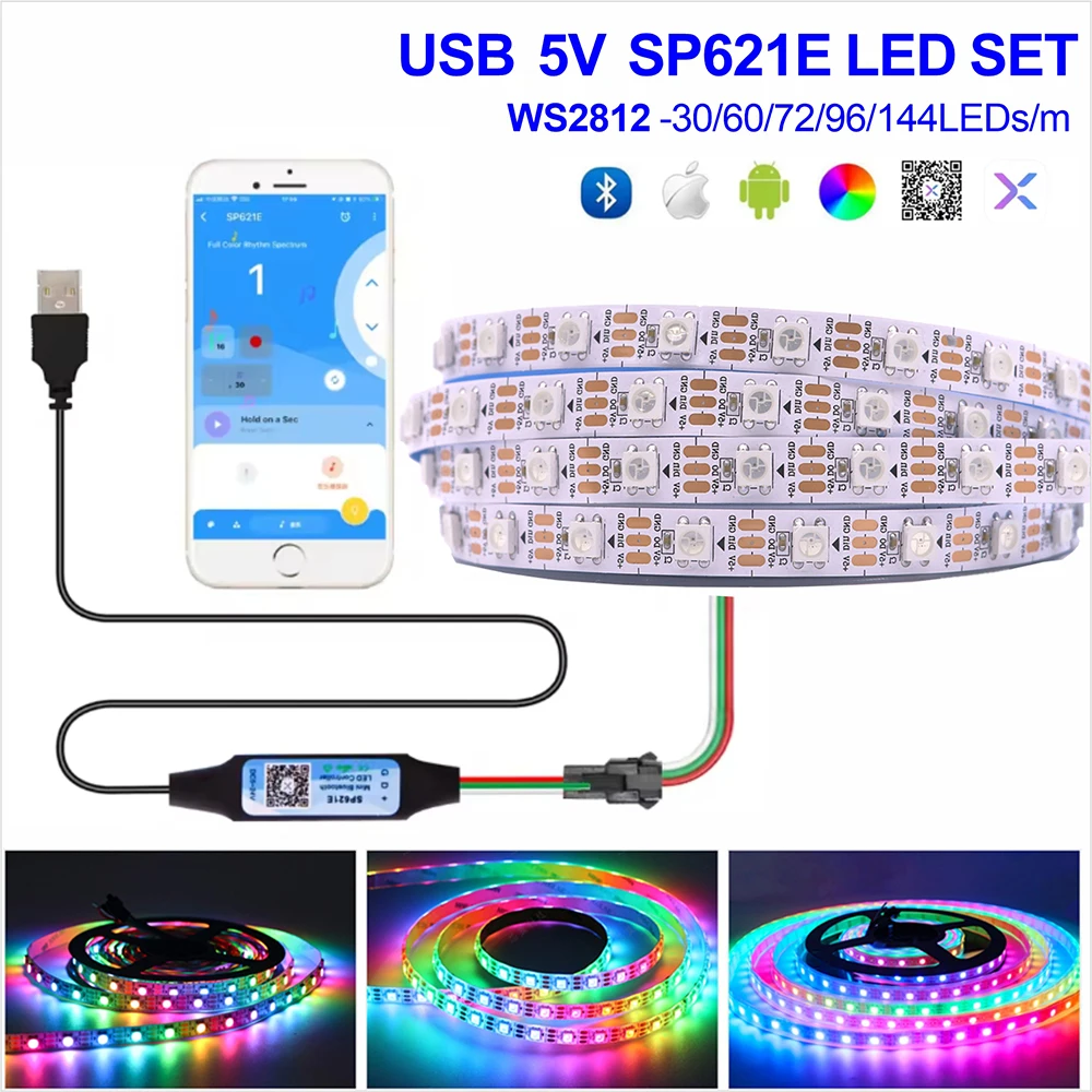 SP621E USB Controller Compatible WS2812 SK6812 WS2811 RGB Addressable Dream Color 1M-5M for TV Backlight 5V Pixel LED Strip Kit