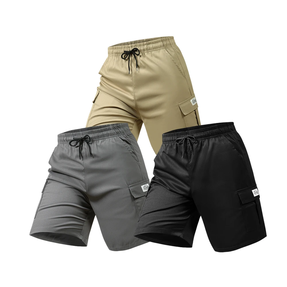

Men's versatile sports shorts summer comfortable and breathable drawstring sports shorts new solid colour multi-pocket shorts