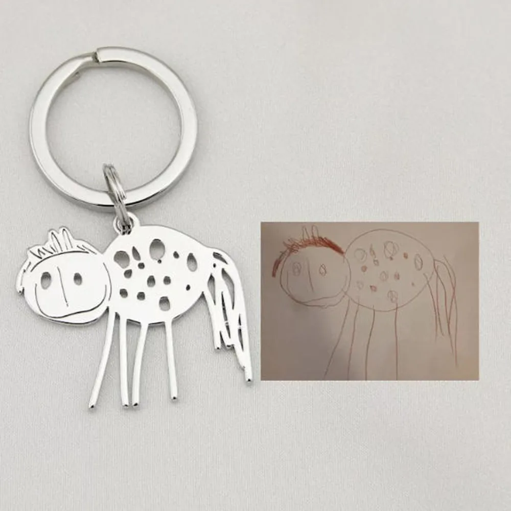 Personalized children's painting keychain, a commemorative gift for mothers and grandmothers with real children's paintings