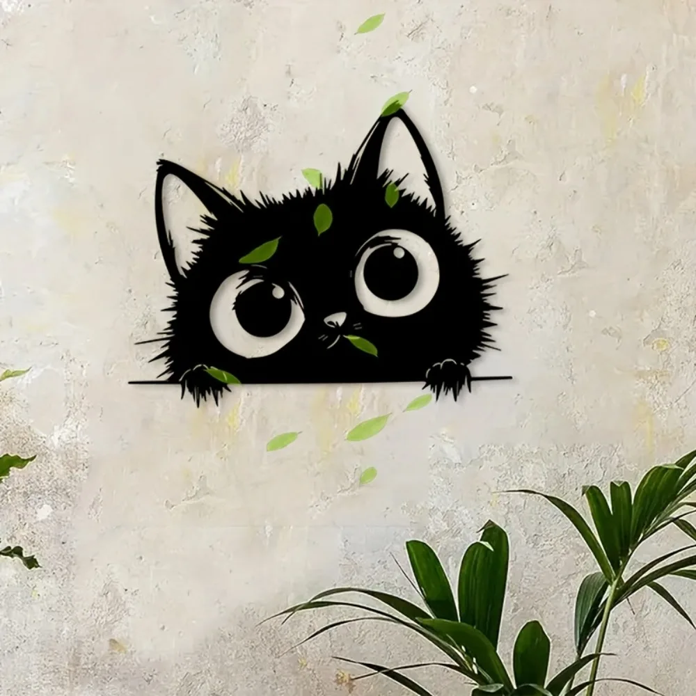 CIFBUY Whimsical Peeking Cat Metal Wall Art Waterproof Iron Sign For Home Playroom Indoor Outdoor Decor Ornament
