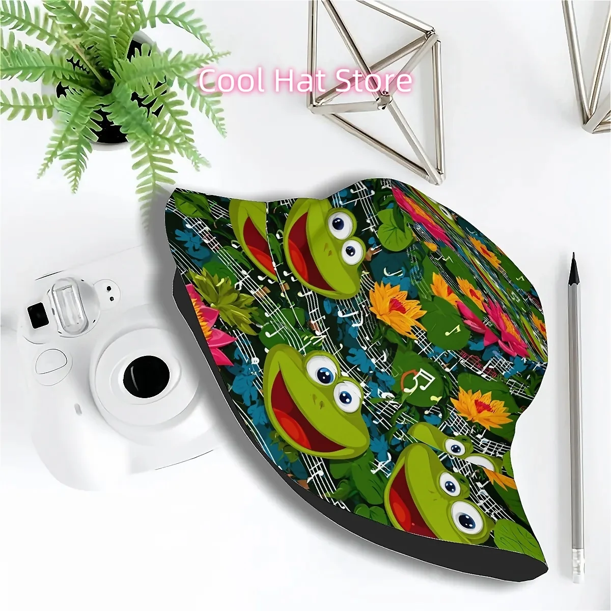 Unisex Printed Fisherman Hat Featuring a Singing Frog Theme, a Trendy Accessory with a Playful Character, Perfect for Outdoor Ac