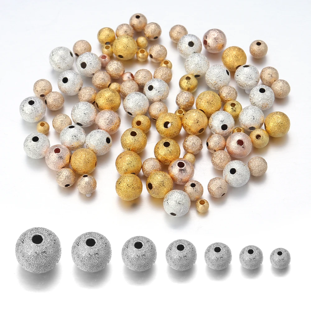 30-100pcs/Lot Round Matte Copper Beads for Jewelry Making 3 4 5 6 8 10 12mm Metal Bead Loose Spacer Beads DIY Bracelet Necklace