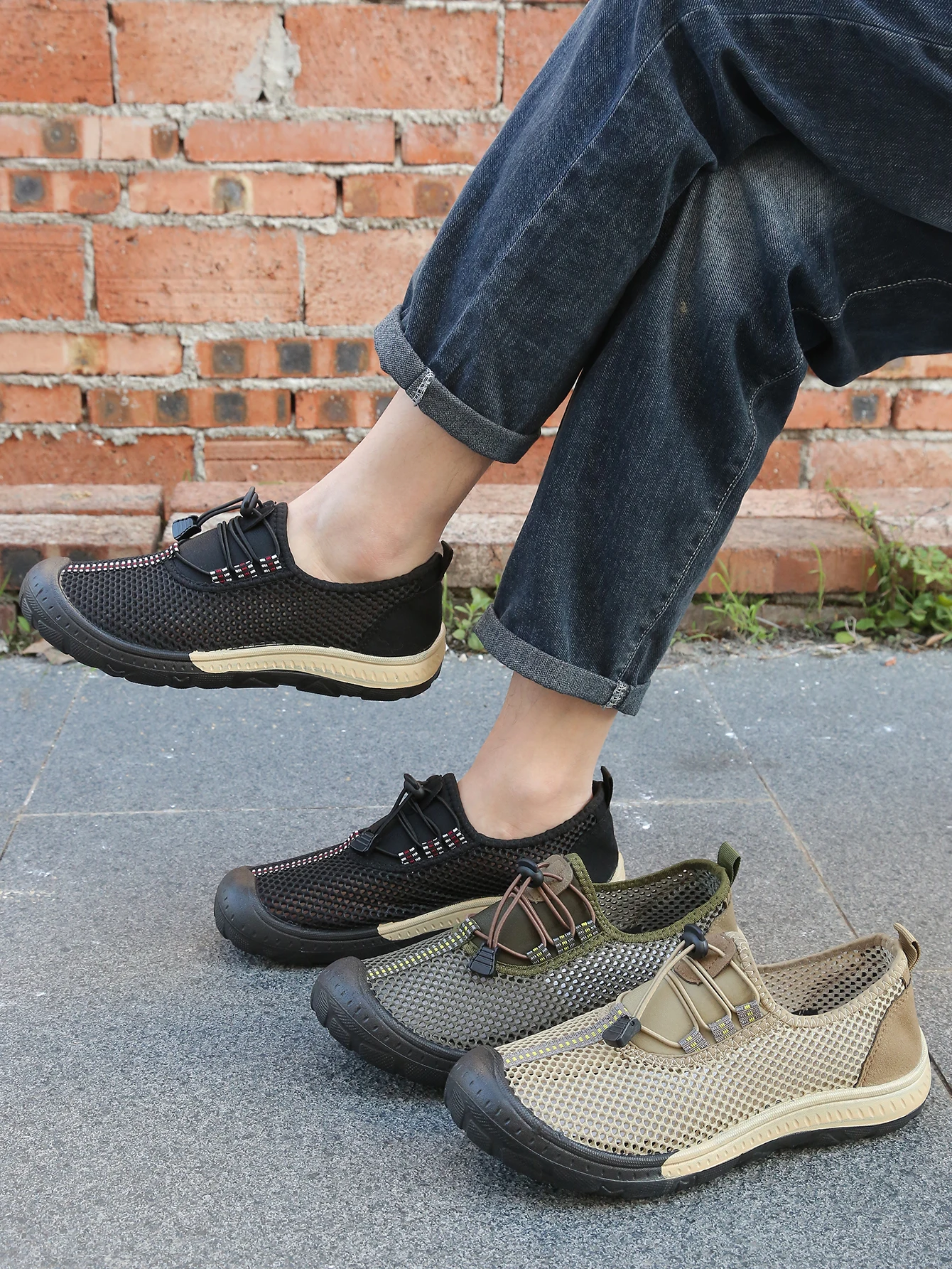 Atmungsaktive Mesh-Outdoor-Wanderschuhe für Herren, schnell trocknende Freizeitsneaker mit hohlem Obermaterial, verstellbarer Kordelzug zum Hineinschlüpfen, Alltagsschuhe – Detail 1