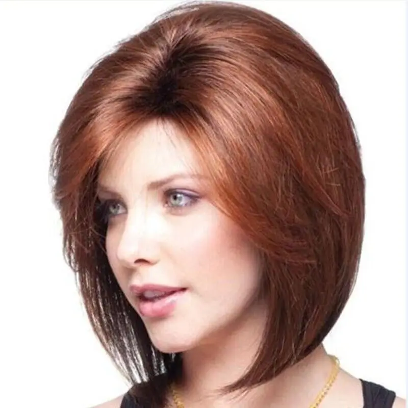 Stylish Brown Red Short Hair Wig for Women with Side Parting and Realistic Scalp