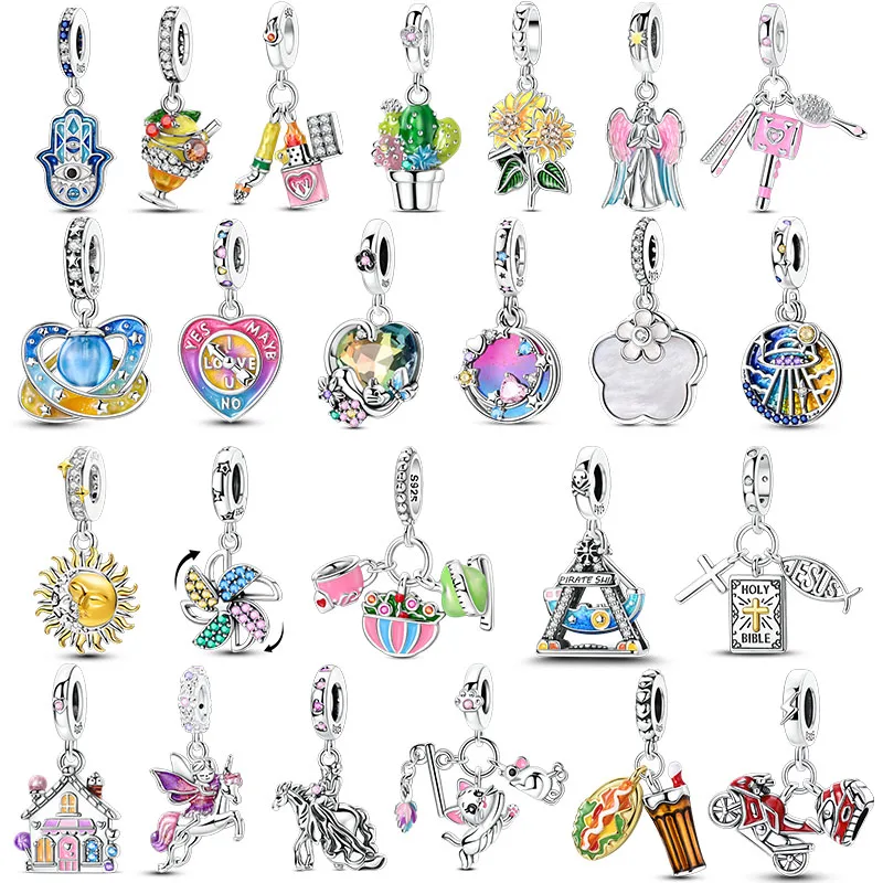 

Charms Plata De Ley 925 Devil's Eye Sunflower Safety Chain Dreamcatcher Cake Original Charms Fit Women Anniversary DIY Jewelry