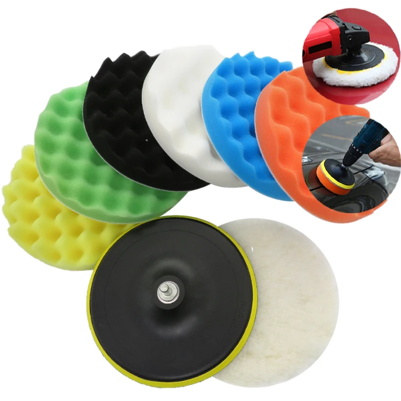 

5/6/7 Inch 8Pcs/Set Car Polishing Pads Kit Clean Sponge Waxing Buffing Pad M14 Thread Wool Ball Auto Backer Pad Car Repair Care