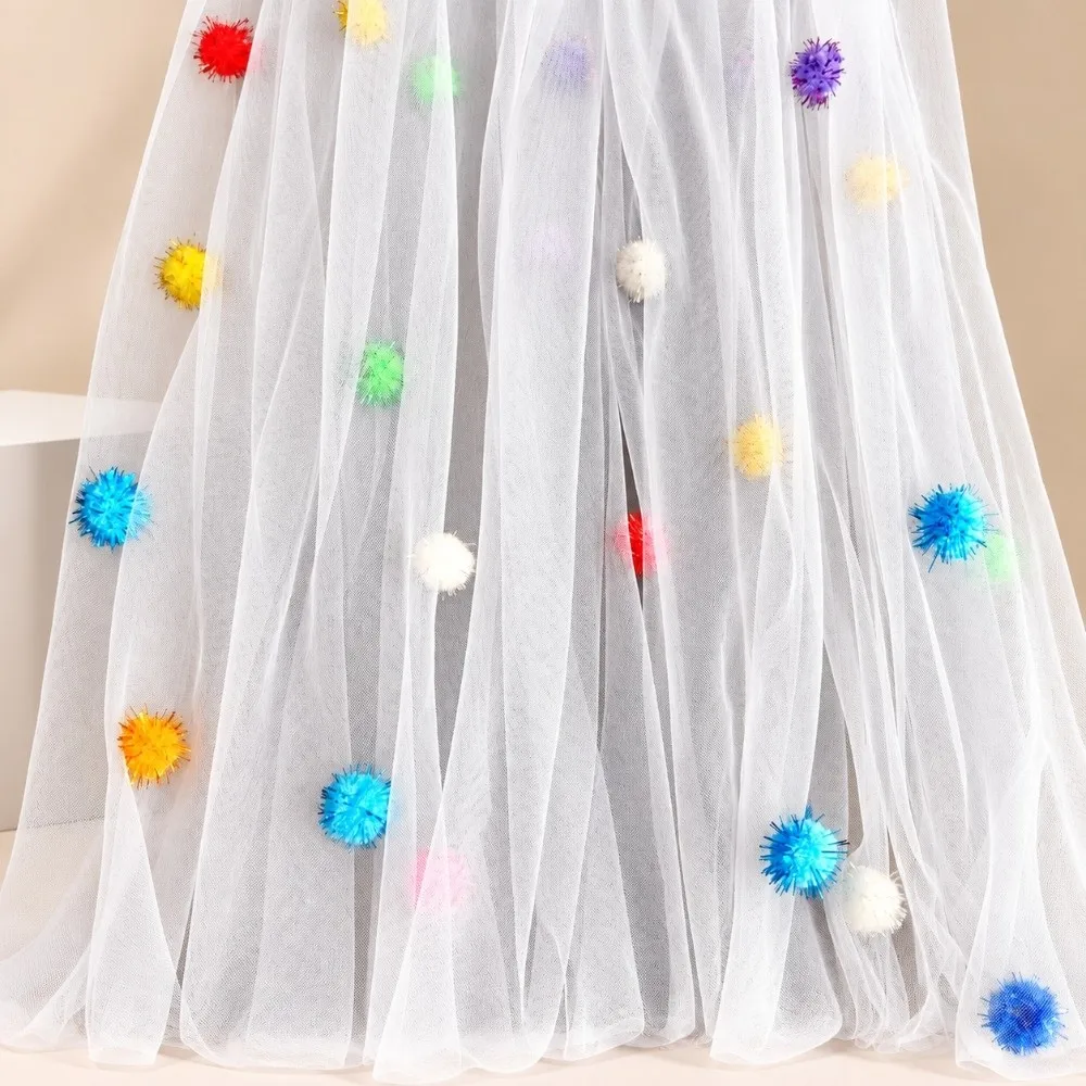 Decorative DIY Table Flag Multi-purpose Desktop Decoration Tulle Table Runner Home Decor 3D Pom-Poms Tablecloth Dining Room