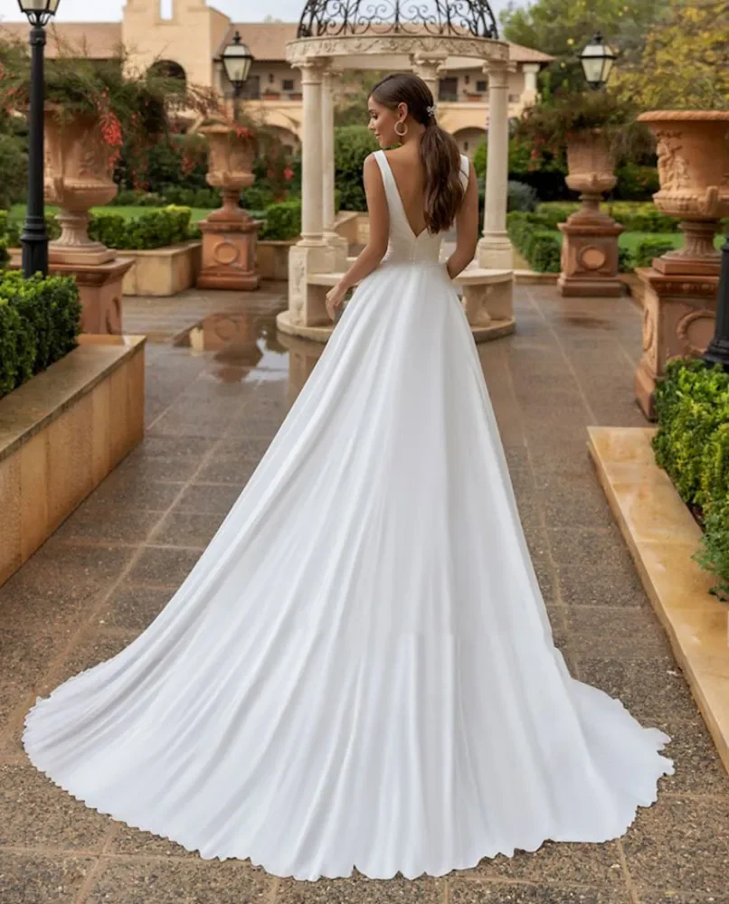 Flavinke Customized Chiffon Wedding Dresses For Bride V Neck Sleeveless Pleats Boho Bridal Gowns Plus Size robe de mariée 2025