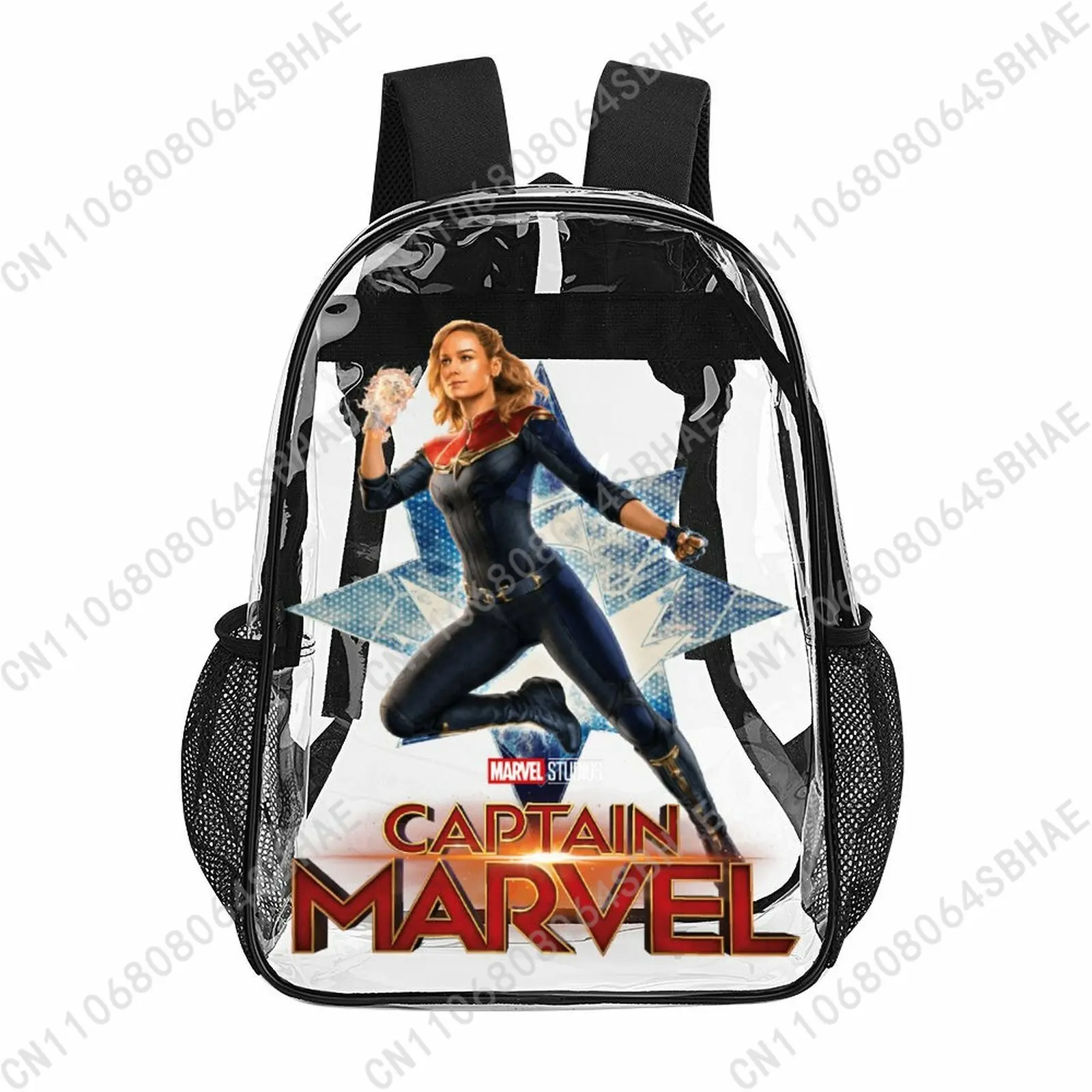 

Модный прозрачный рюкзак Marvel Captain Marvel 17 дюймов для мужчин, женщин и подростков, персонализированная прозрачная сумка из ПВХ, подарки для косплея