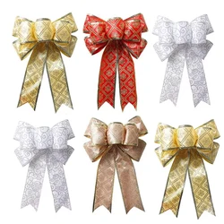 New 35×24cm Now Knot Snowflake Plaid Bow Knot Christmas Tree Decoration Holiday Atmosphere Large Gold Border Bow Knot Gift Decor