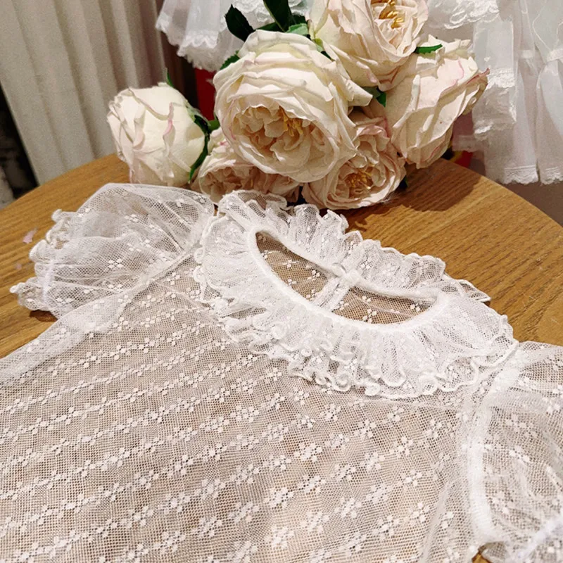 Girls' Short-sleeved Lace Inner Summer Children's Treasure Solid Color Lapel Soft Skin-friendly Versatile Shirt Bottoming Shirt