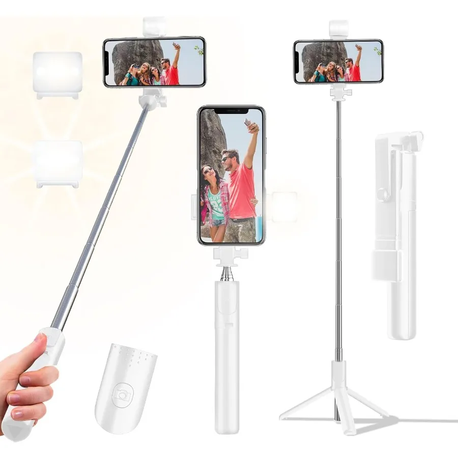 

Selfie Stick Tripod 40 in Retractable Tripod for iPhone with Wireless Remote Control Light Portable Phone Tripod for Photograph