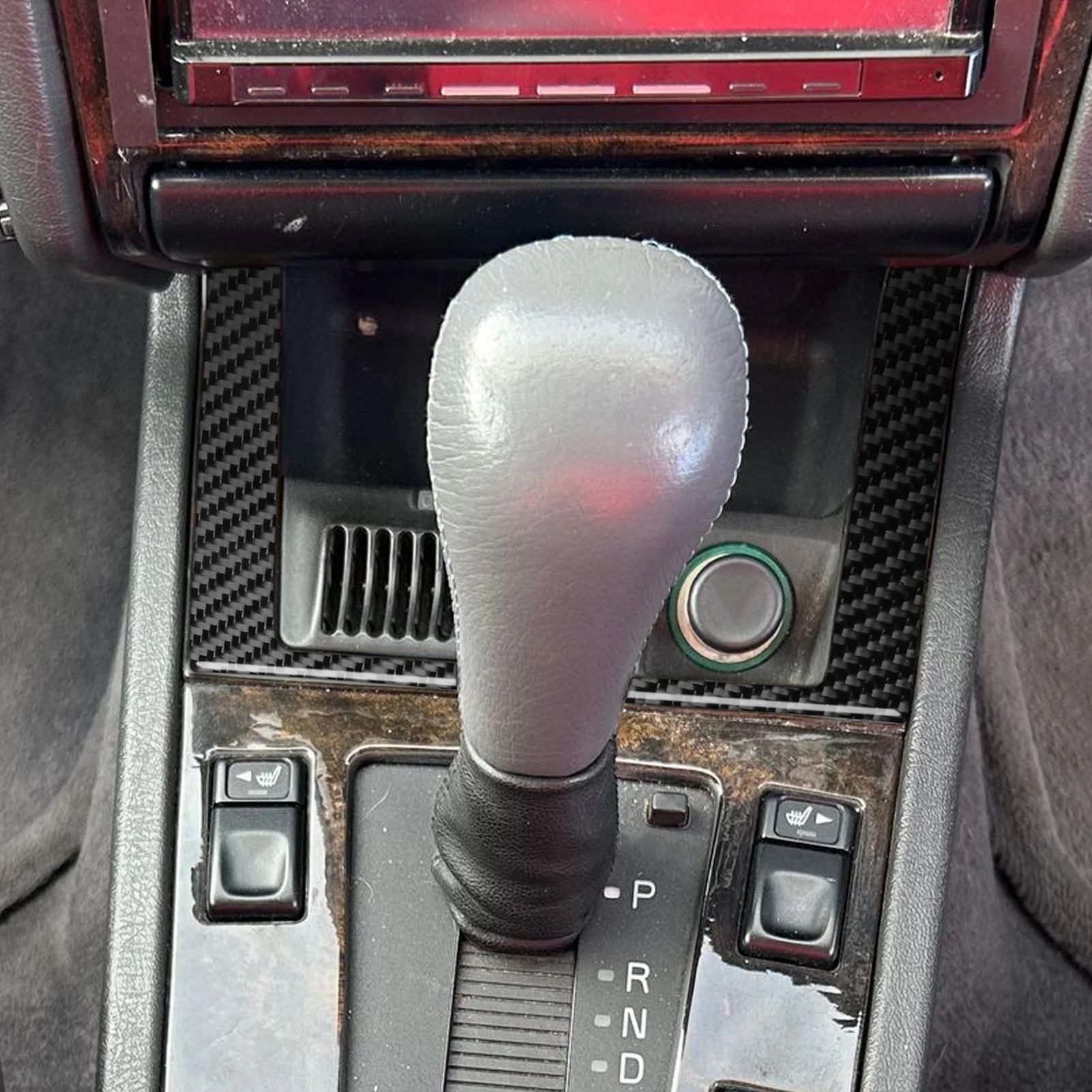 For Volvo 850 1991-1997 Carbon Fiber Central Control Cigarette Lighter Frame Panel Cover Trim Car Accessories Decoration Sticker