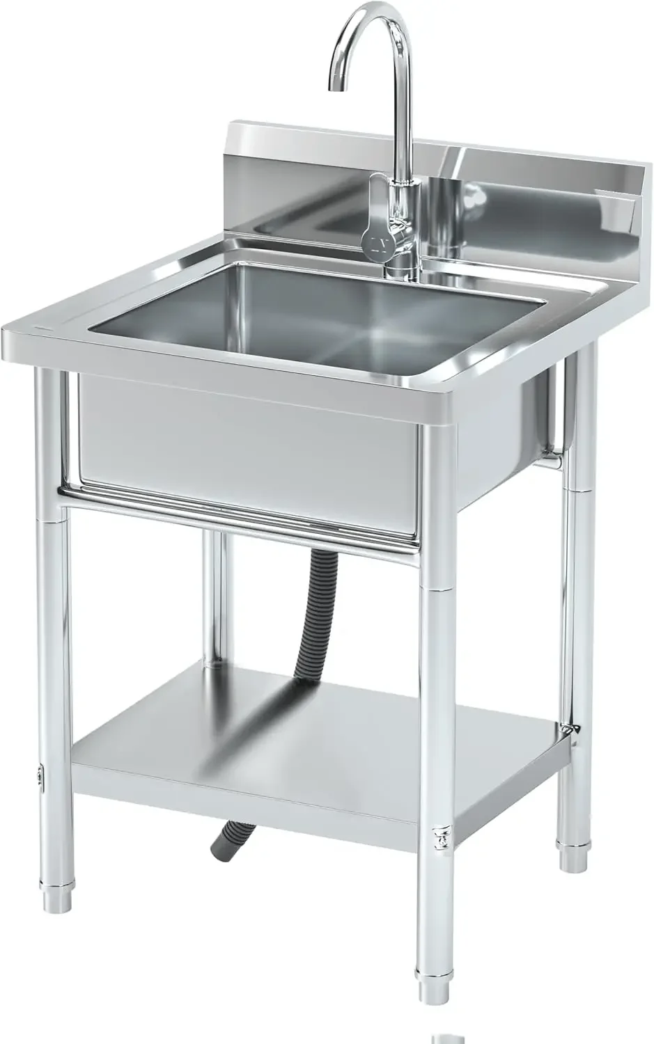 20''Stainless Steel Utility Sink with Hot/Cold Water Plumbing & Shelf for Kitchen, Bathroom, Laundry