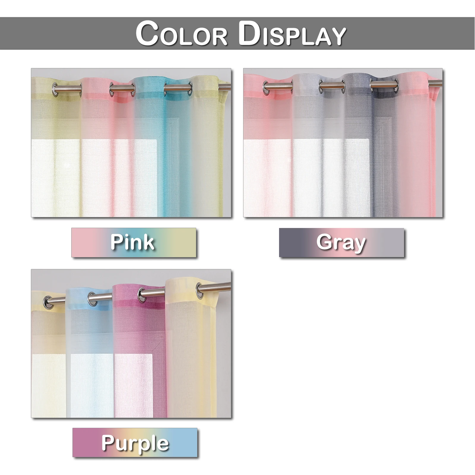 Gradient Color Tulle Curtains for Living Room Decoration Modern Ombre Sheer Voile Window Drapes Eyelets Kitchen Bedroom Panels