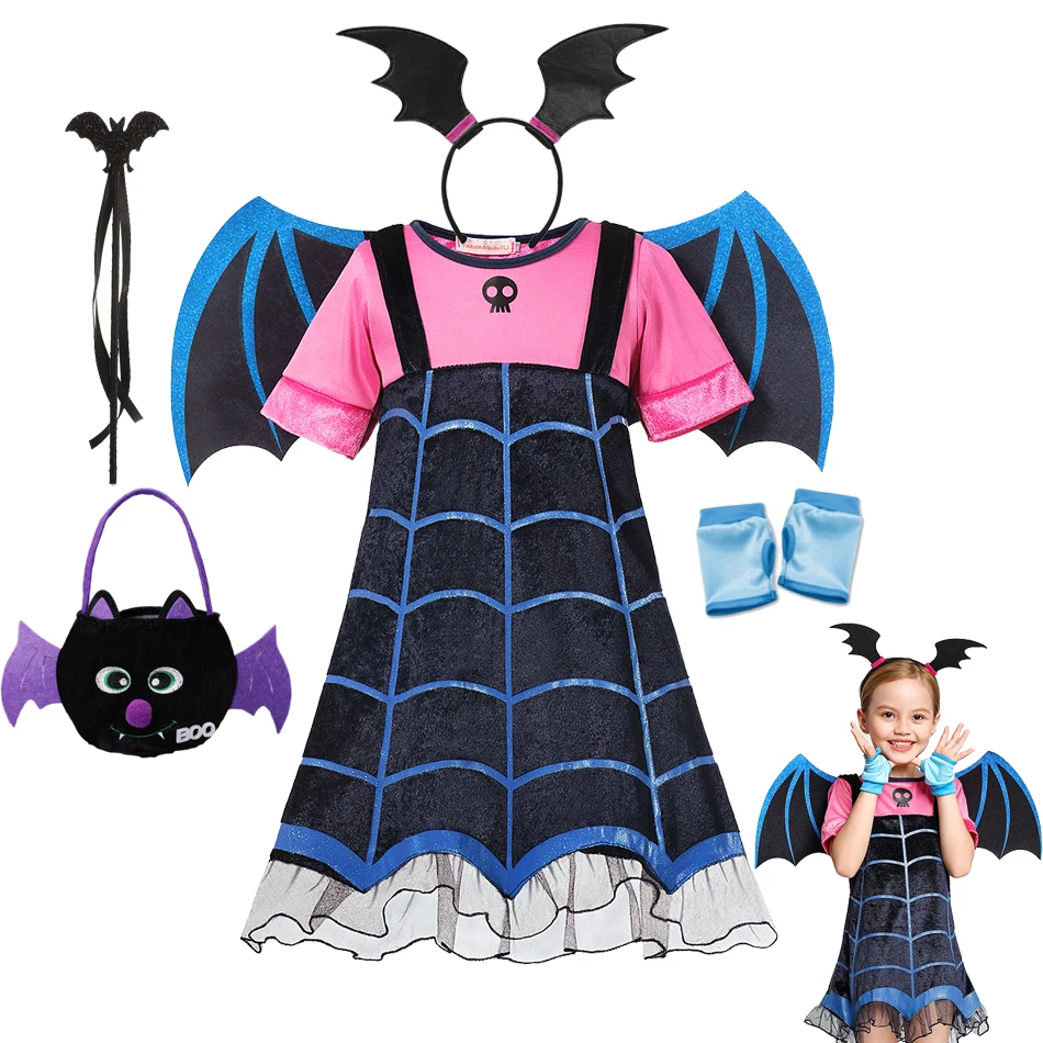 Halloween Costume Vampire Cosplay Dress Girl Kids Princess Dress Up Children Carnival Party Disguise Vampire Clothes With Wing