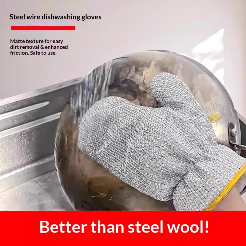 Silver Wire Dishwashing Gloves Heat Resistant Insulated Reusable Scrubbing Mitt for Pot Pan Washing Household Dishwashing Tool