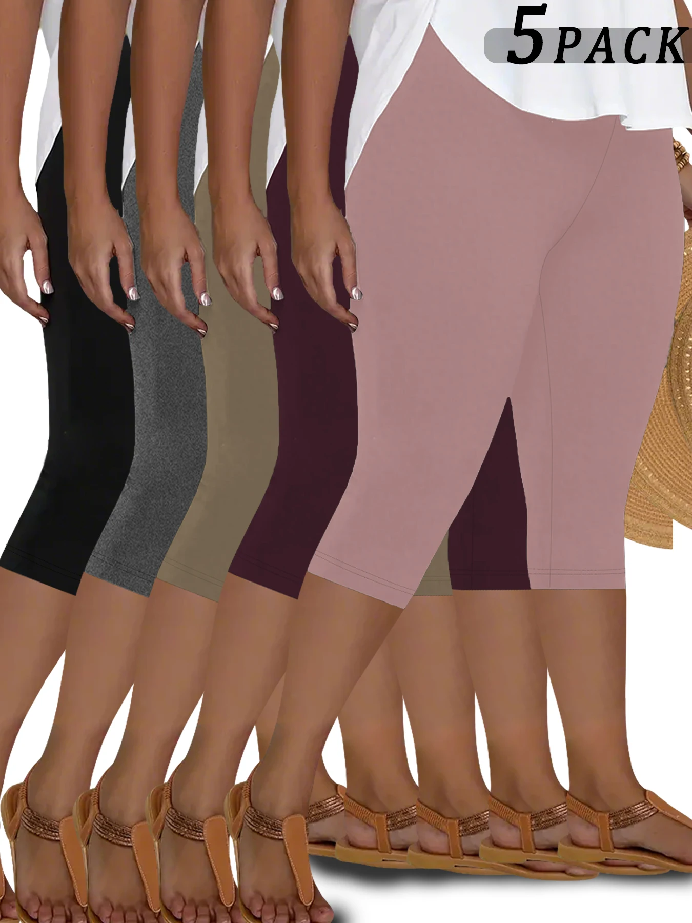 

Plus Size 5 Pack Super Soft capri pants For Women, No See Through Workout Running Yoga Athletic Leggings Running