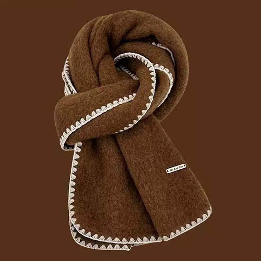 

Soft Polyester Lock Edge Winter Scarf Solid Color Soft Long Thickened Neckscarf Classic Cold-proof Women Warmer Scarf New Year