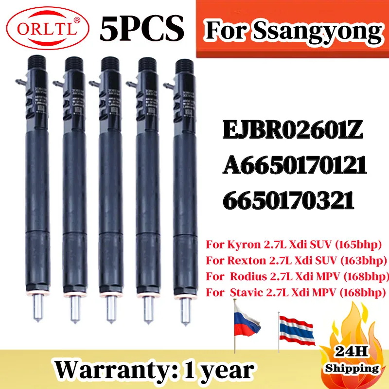 5PCS For Delphi CRDI Diesel Fuel Injector Nozzle EJBR02601Z A6650170121 for SsangYong Kyron Rexton Rodius Stavic 2.7L EURO 3