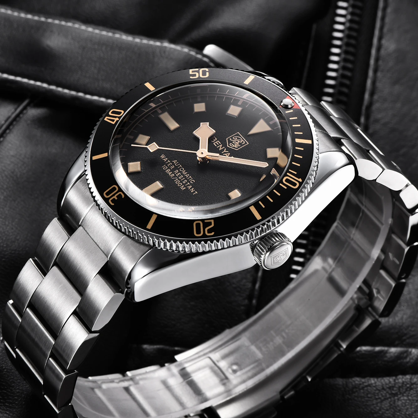BENYAR 2026 New Men Watches Retro Black Mechanical Automatic luxury watch for men Waterproof Luminous Stainless steel wristwatch view 4